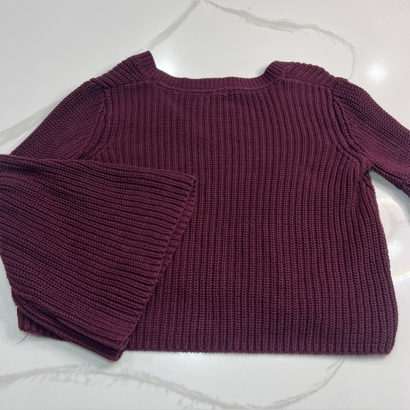 Free People Wine Damsel Bell Sleeve Sweater size Small Cotton Knit - Picture 3 of 6